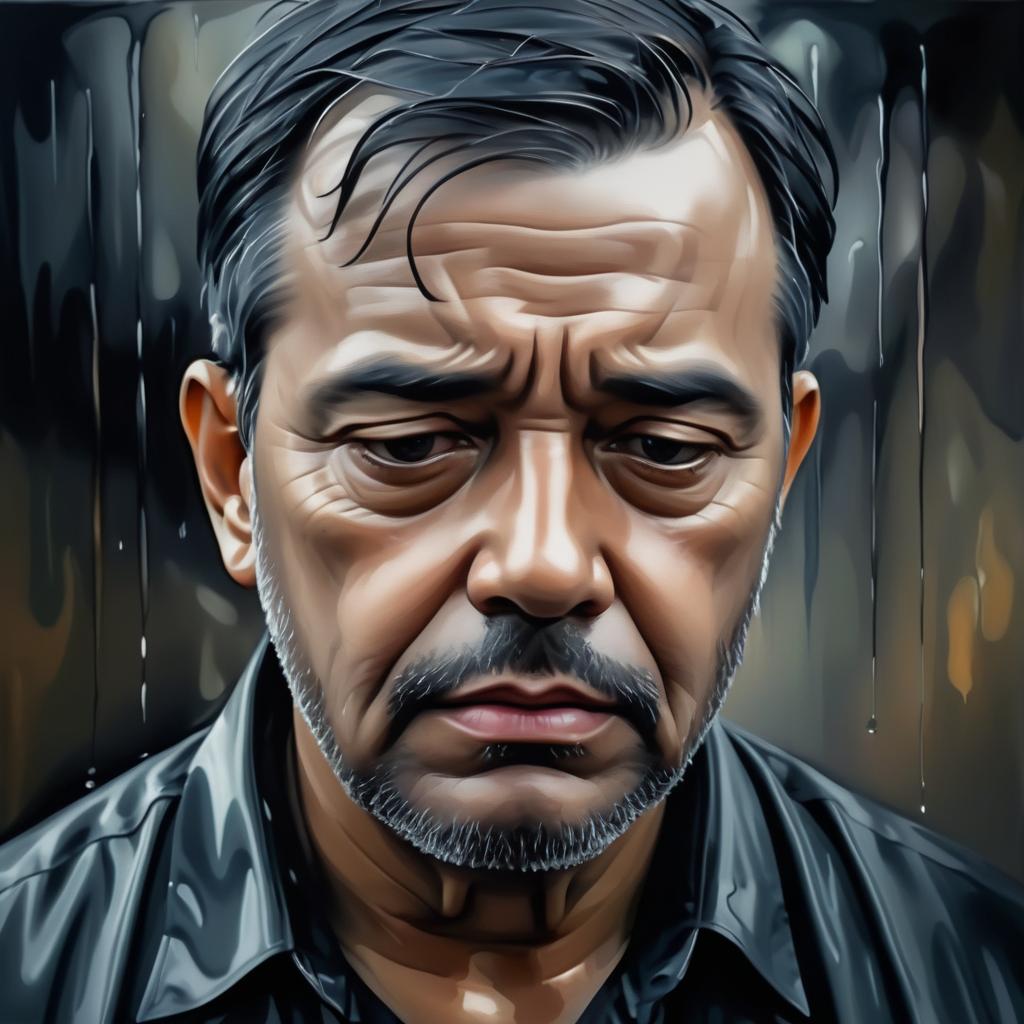 Emotional Oil Painting of a Sad Father