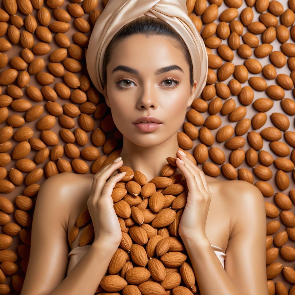 Elegant Almond-Clad Woman Portrait