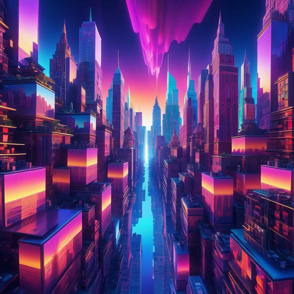 Vibrant Psychedelic Cityscape Artwork