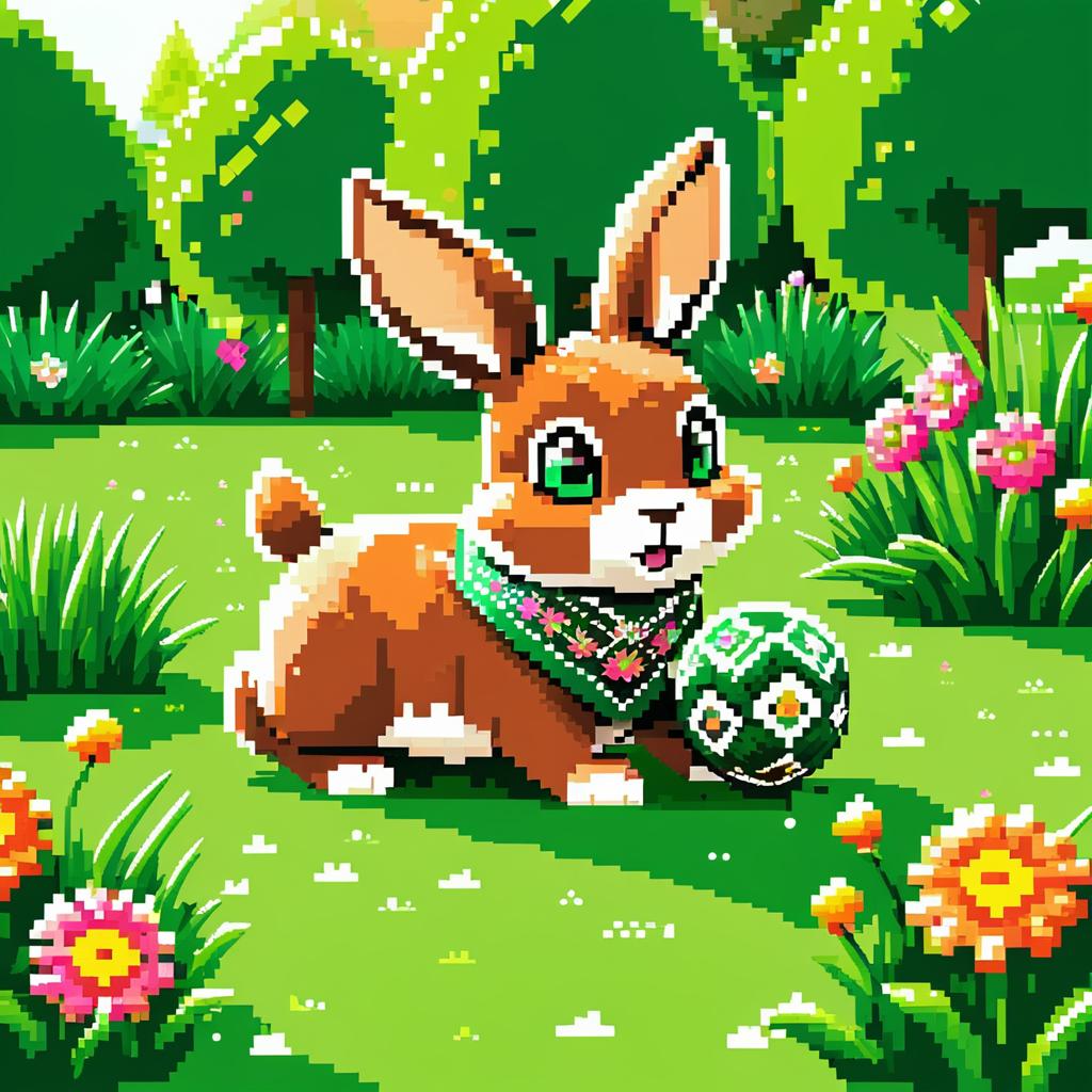 Charming Pixel Art Rabbit in Garden