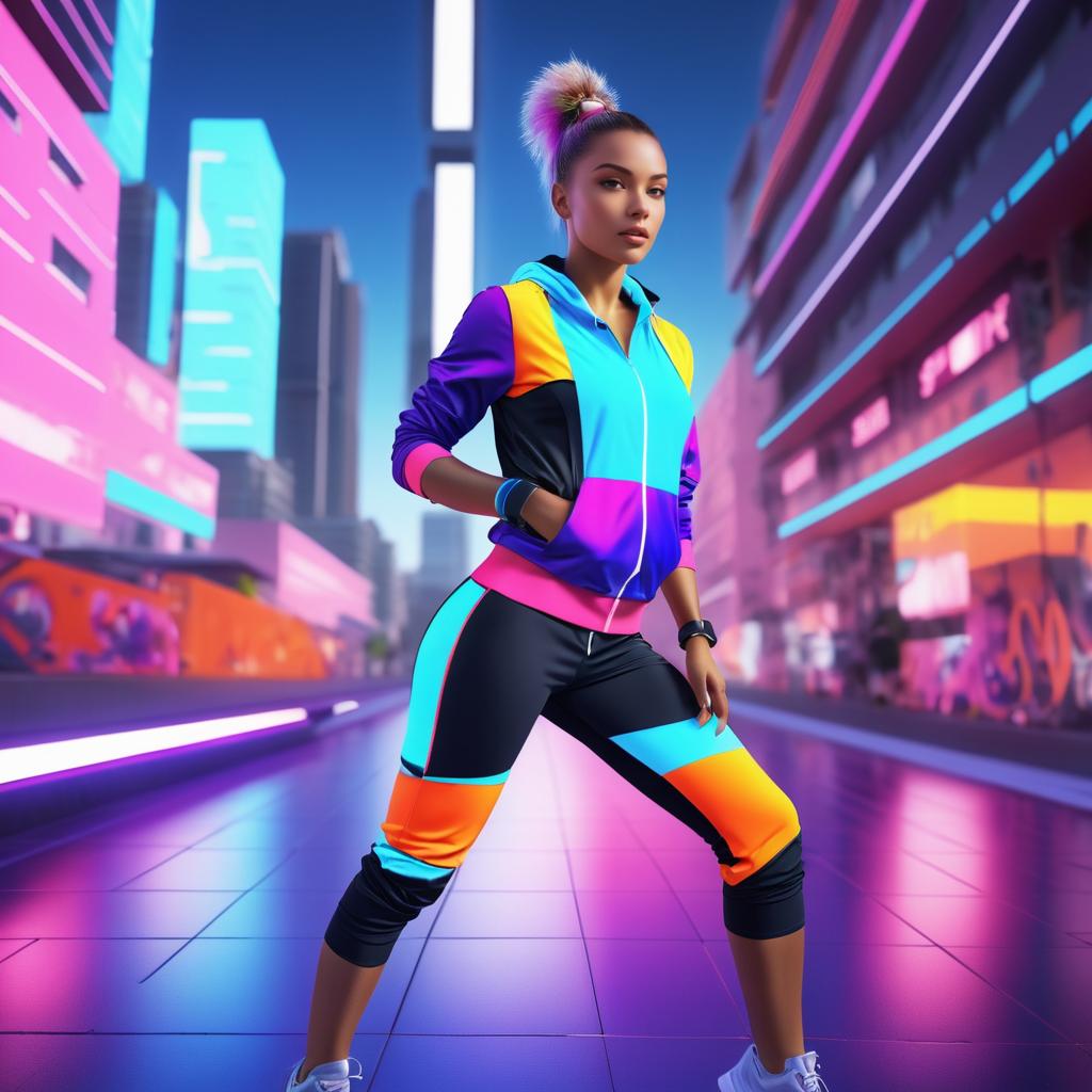 Sporty Female Model in Urban Tech Scene