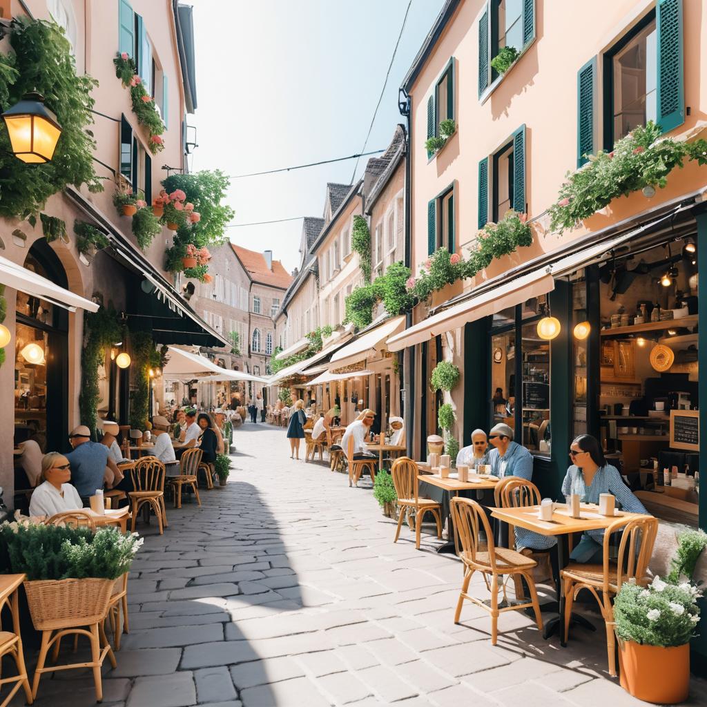 Charming Café Scene in Lively Town