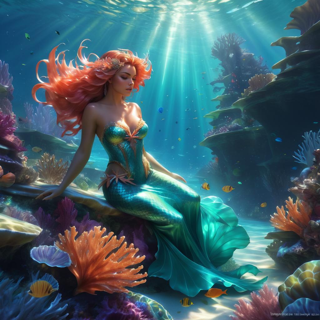 Serene Mermaid Awakening in Coral Reef