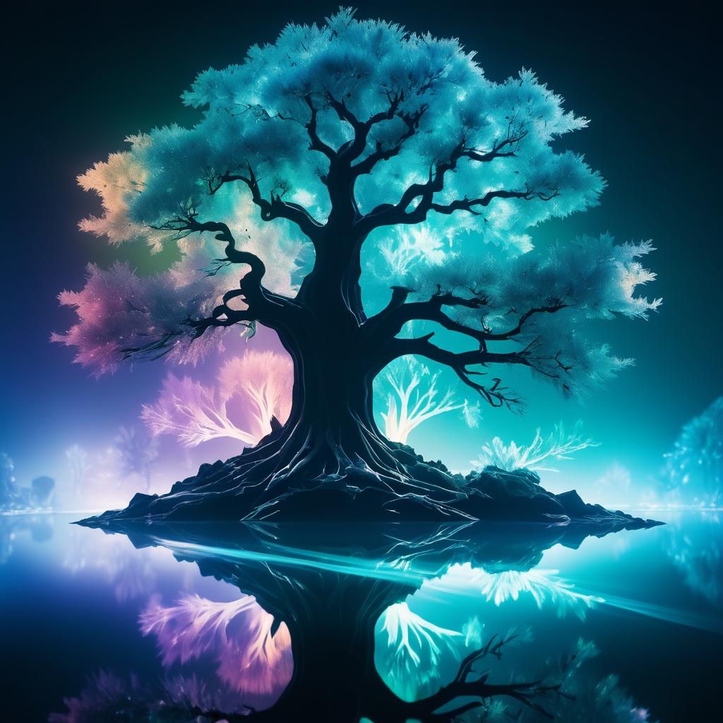 Ethereal Glowing Tree Silhouette Art