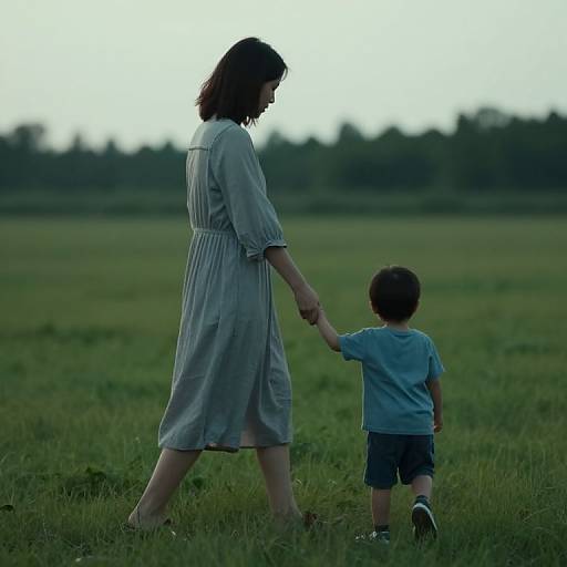 Mother and Son Walking Hand in Hand