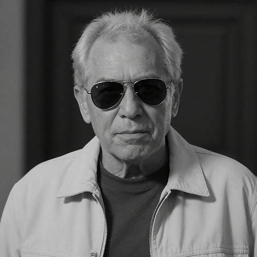 Black and White Portrait of Middle-Aged Man in Aviator Sunglasses