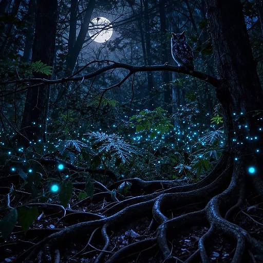 Mystical Blue Firefly Forest Night