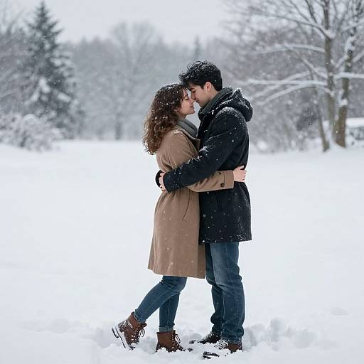 Intimate Embrace in Snowy Serenity