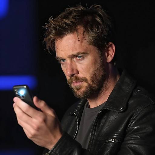 Intense Portrait of Man in Leather Jacket