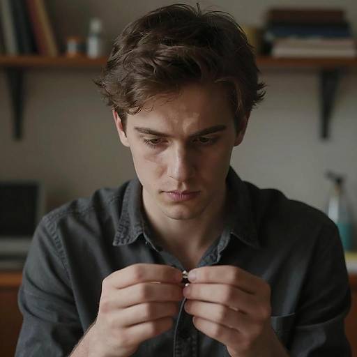 Focused Young Man Examining Object