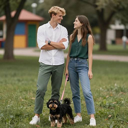 Happy Couple in Vibrant Park Setting