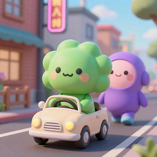 Colorful Cartoon Characters in City Scene