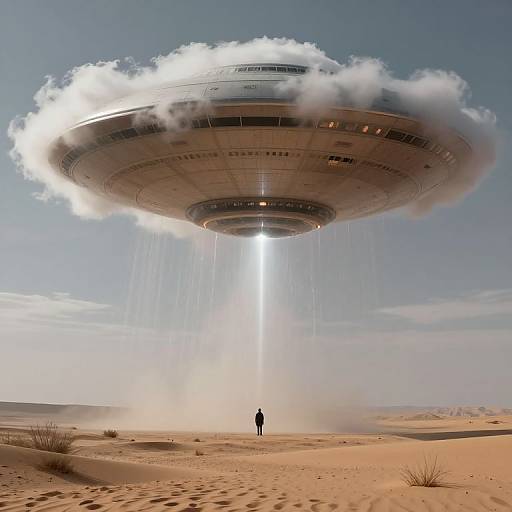 Lone Figure Under Hovering Saucer