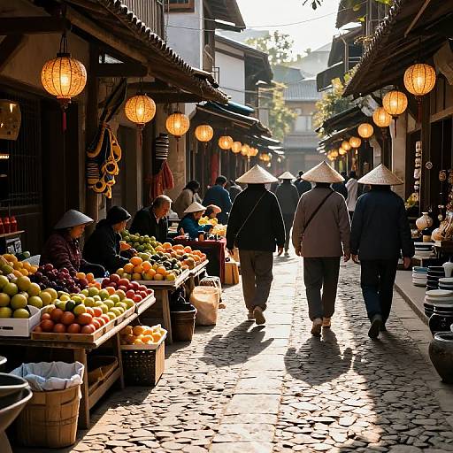 Sunlit Cobblestone Market Alley