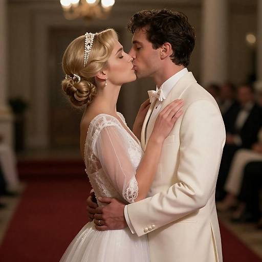 Romantic Vintage Kiss in Dim Lighting