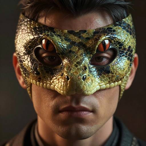 Hyperrealistic Actor with Snake Mask