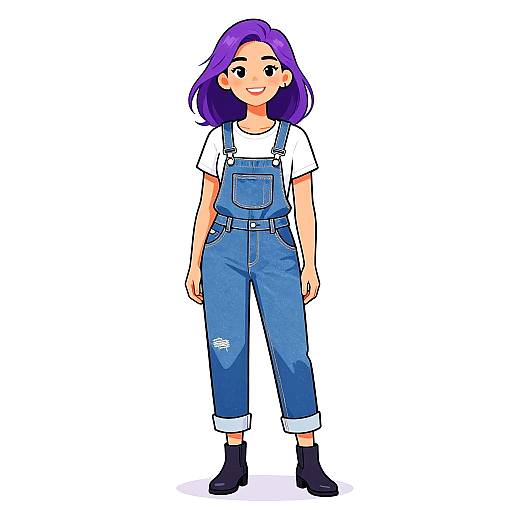 Smiling Woman in Casual Denim Overalls