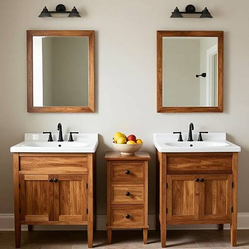 Retro Bathroom with Wooden Vanities