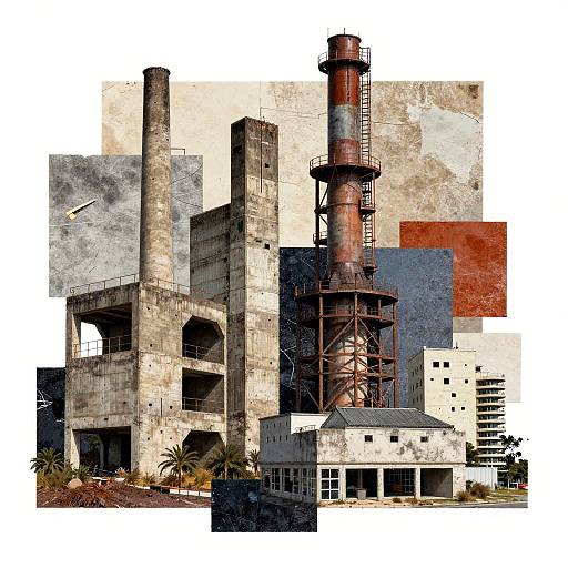 Brutalist Industrial Skyline Collage
