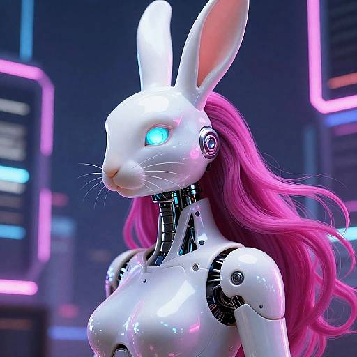 Elegant Cybernetic Rabbit in Neon City