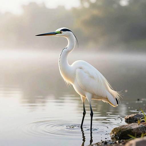 Graceful White Heron Ink Wash Illustration