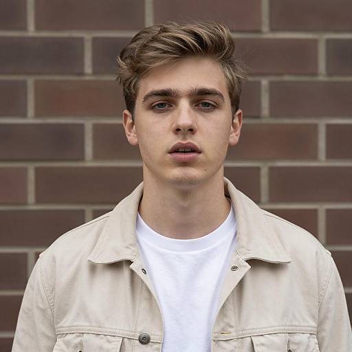 Casual Guy Against Brick Wall Portrait