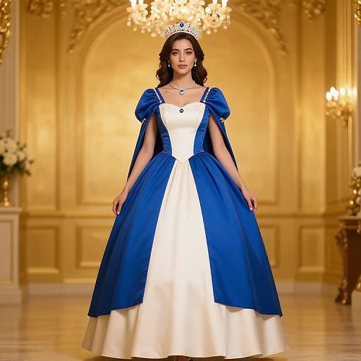 Regal Woman in Blue and Gold Room