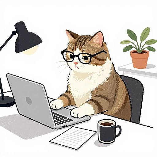 Creative Cat Working at Cozy Desk