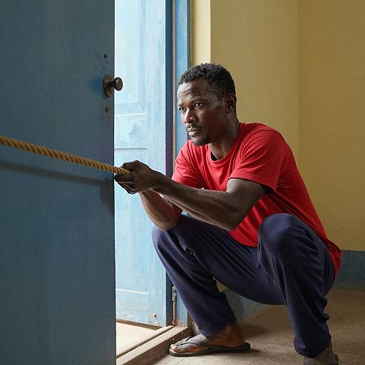 Focused Man in Colorful Doorway Scene