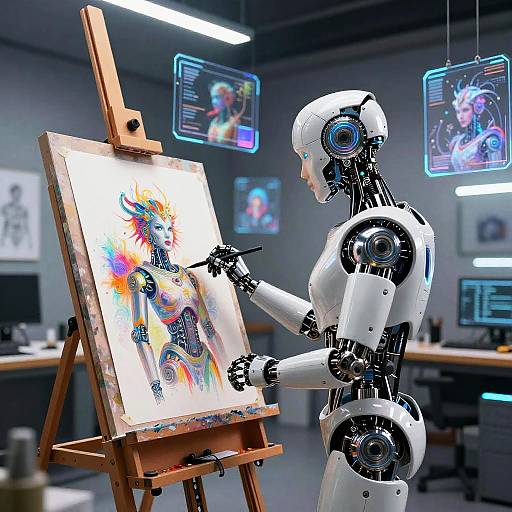 Futuristic Robotic Artist Creating Digital Masterpieces