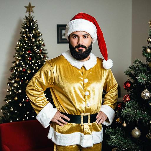 Festive Boy in Gold Santa Costume