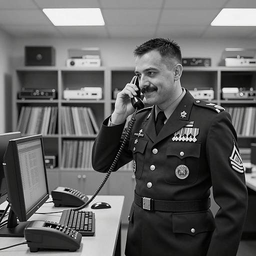 Vintage Military Man in Office Setting