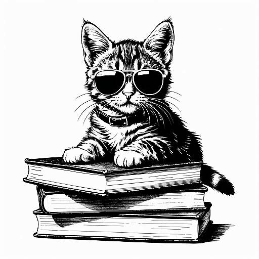 Cool Kitten with Sunglasses on Books