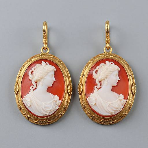 14K Gold Carved Shell Cameo Earrings