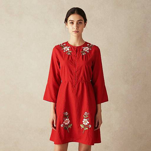 Woman in Red Embroidered Dress