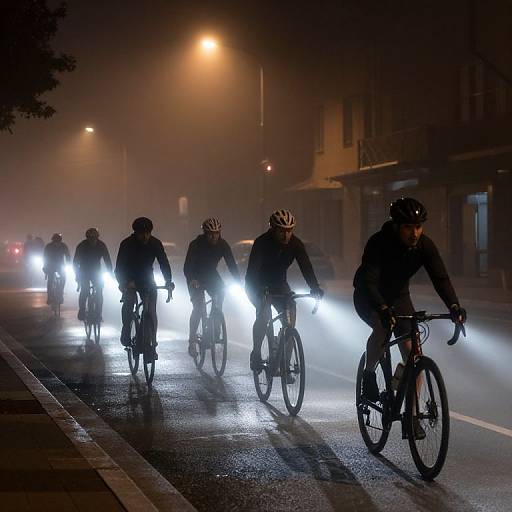 Misty Night Urban Bicyclists Scene
