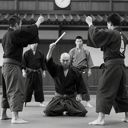 Intense Jujutsu Training in Black and White