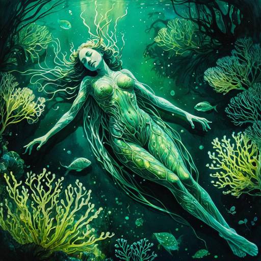 Enchanted Nymph in Bioluminescent Lagoon