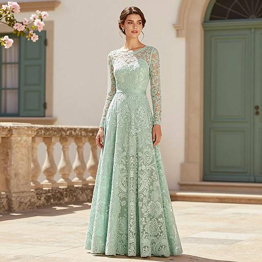 Elegant Woman in Light Green Lace Dress