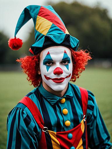 Harlequin Jester Outdoors with Masked Smile