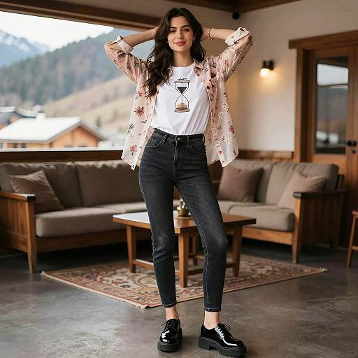 Stylish Hourglass Woman in Mountain Lodge