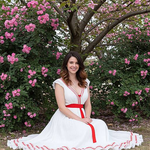 Elegant Woman Beneath Blossoming Cherry Tree