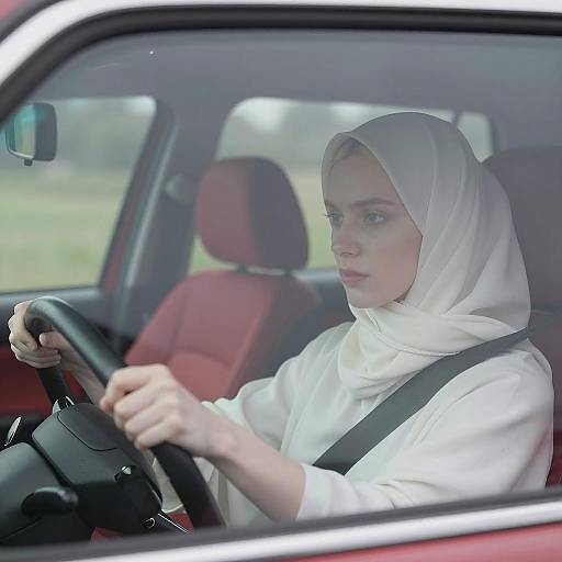 Focused Woman Driving with Style