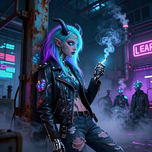 Neon Cyberpunk Alien at Warehouse