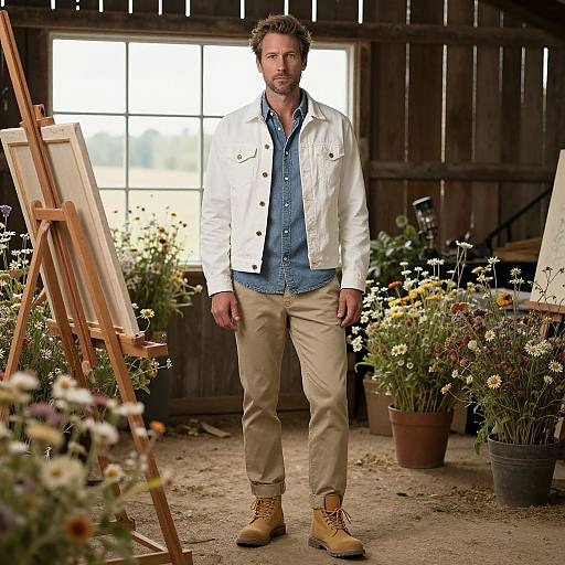 Trendy Man in Rustic Barn Setting