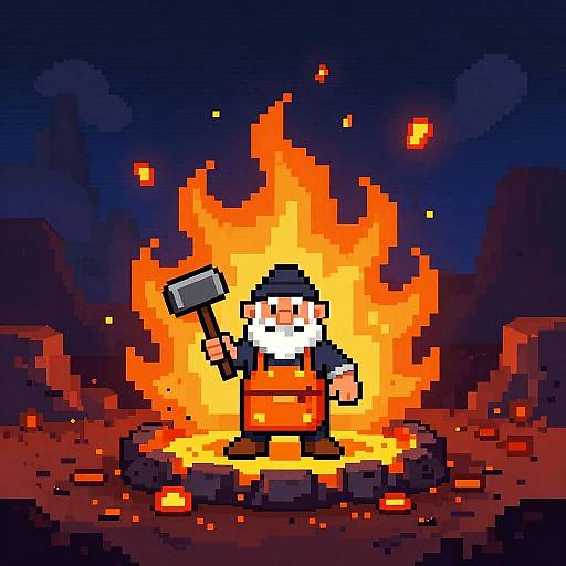 Pixel Art Blacksmith Dwarf Forge