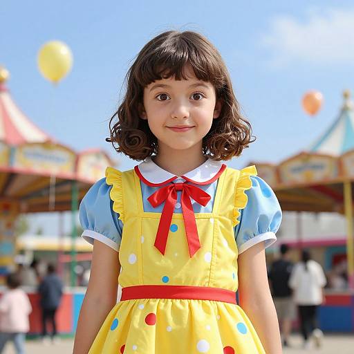 Girl in colorful costume at school fair
