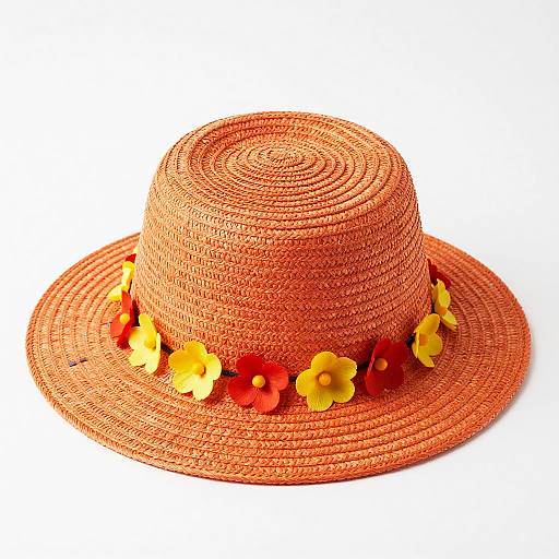 Vibrant Orange Straw Hat with Flowers
