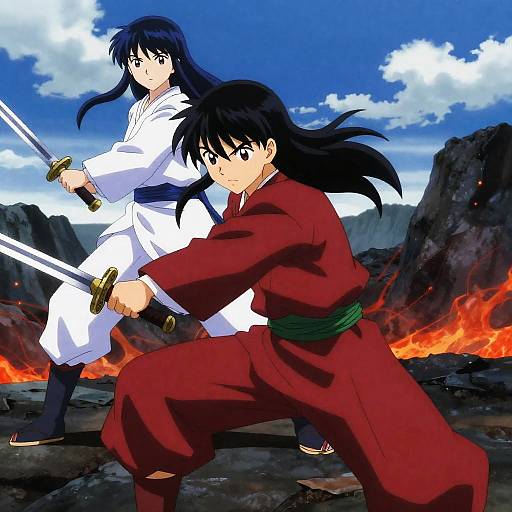 Epic Anime Battle: Crouching Warrior vs. Opponent