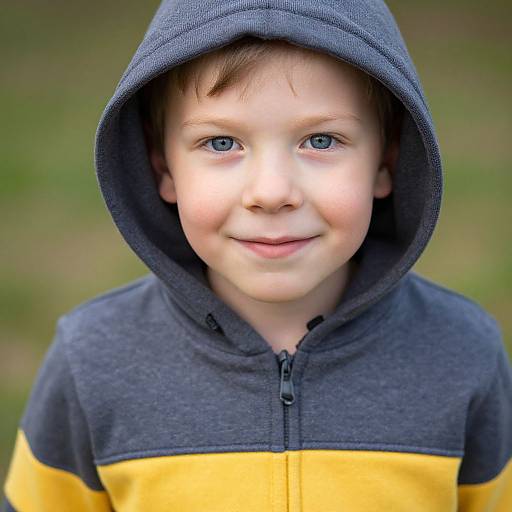 Smiling Child in Grey and Yellow Hoodie